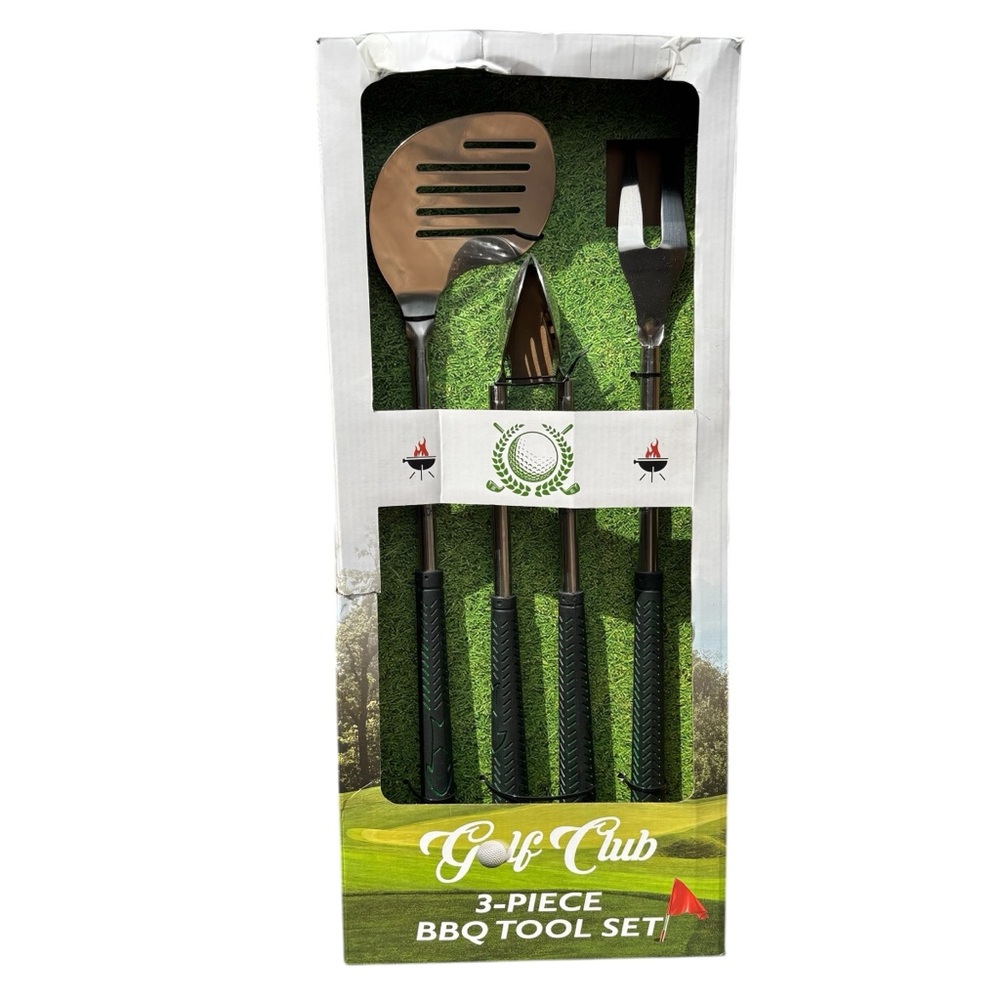 3-Piece BBQ Tool Set - Black and Silver